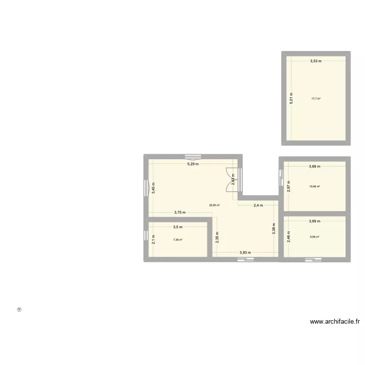R&eacute;novation M3. Plan de 5  et 75 m²