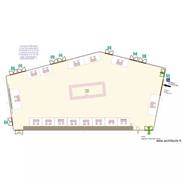 Congr&egrave;s ADEDOM du 23 au 25 JUIN 2027  espace champagne prop 1. Plan de 1 pièce et 584 m²
