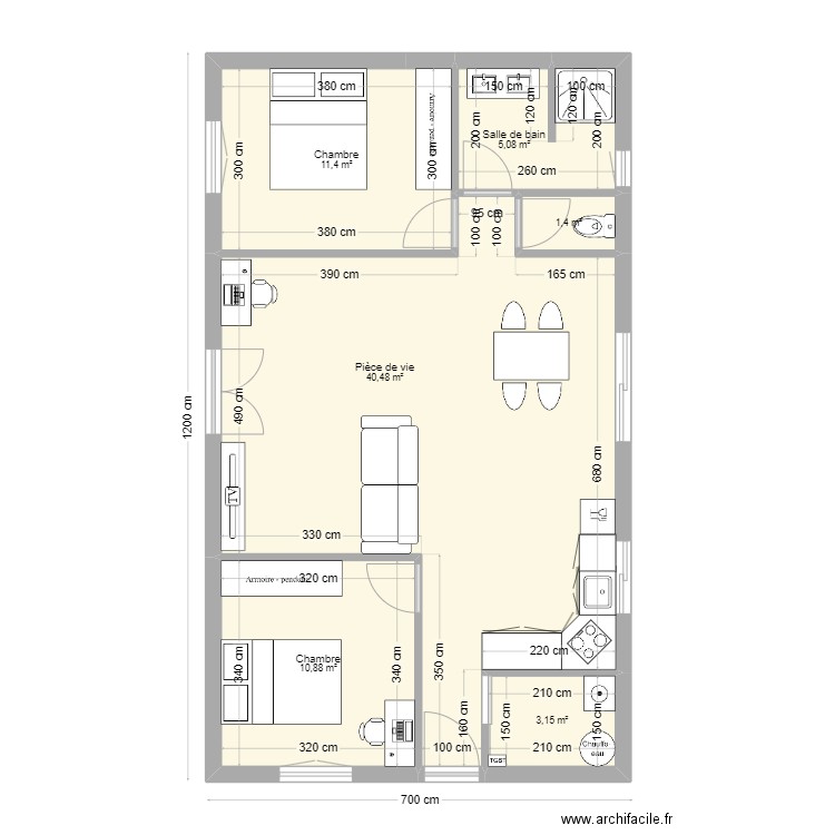 7 x 12 . Plan de 0 pièce et 0 m2