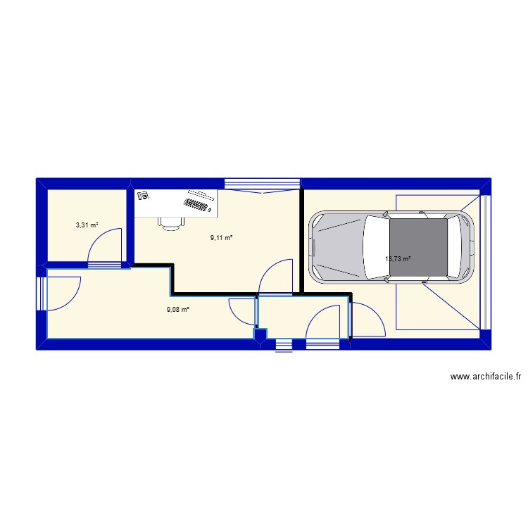 garage. Plan de 4 pièces et 35 m2