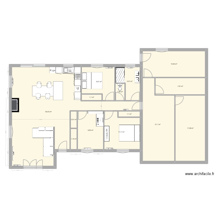 Senouillac v1. Plan de 14 pièces et 162 m2
