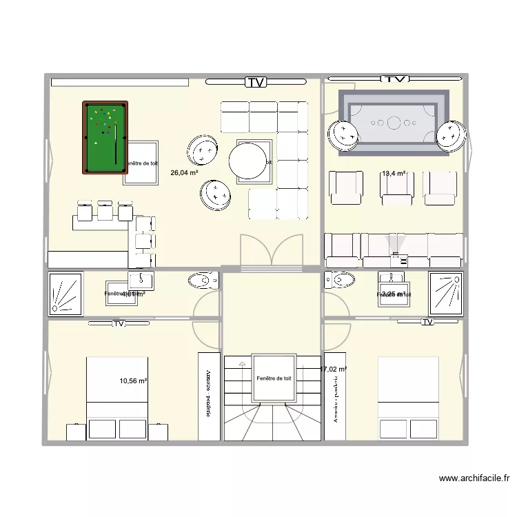 R+3. Plan de 6  et 74 m²