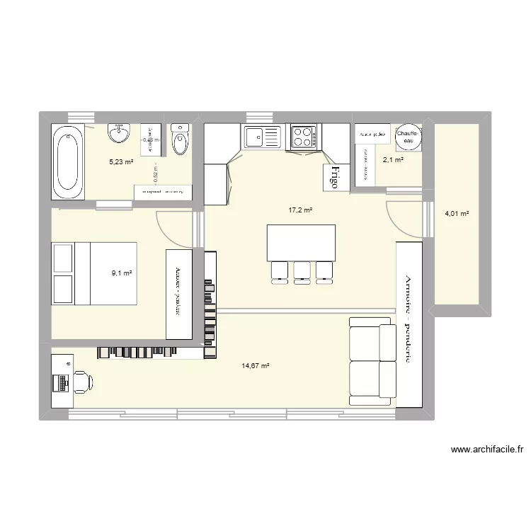 Essai 5 (+chambre/sdb +veranda). Plan de 6  et 52 m²