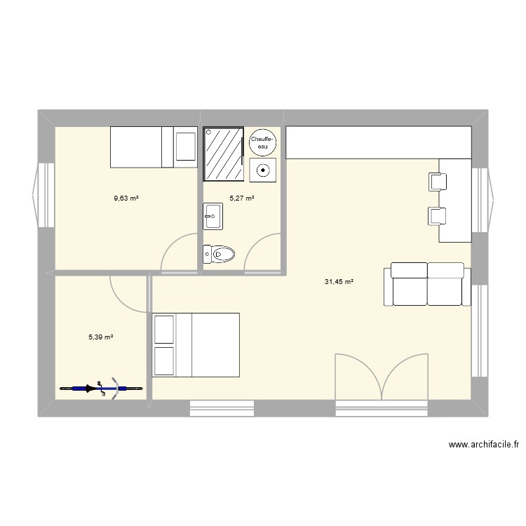 Maison. Plan de 4 pièces et 52 m2