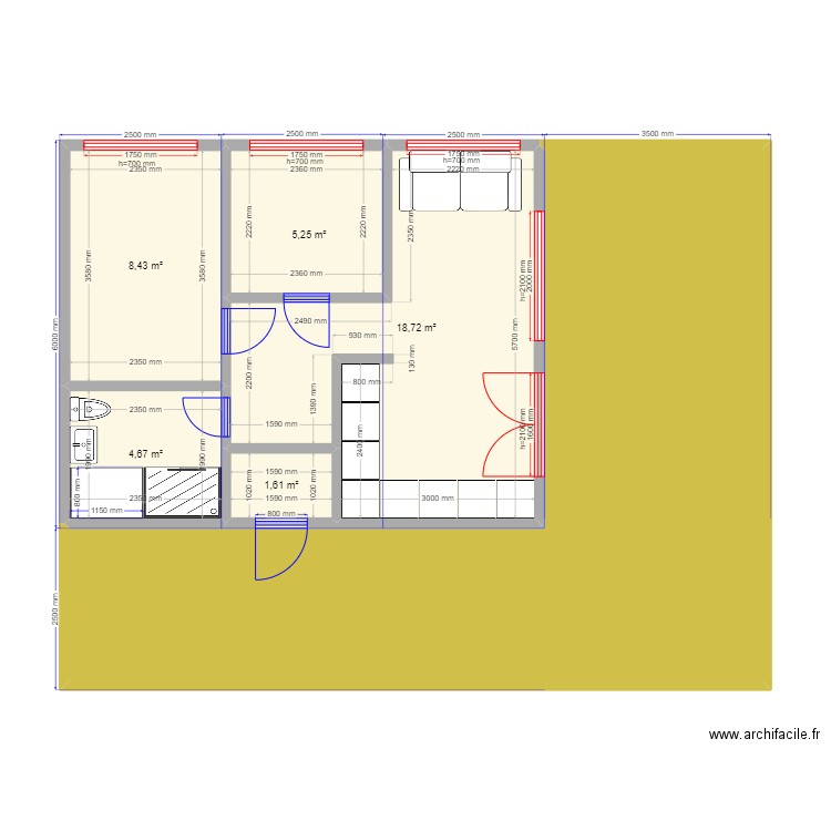 45 Дима. Plan de 6 pièces et 83 m2