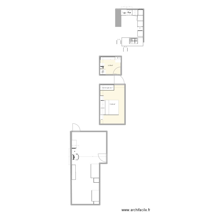 Cocelles. Plan de 2 pièces et 15 m2