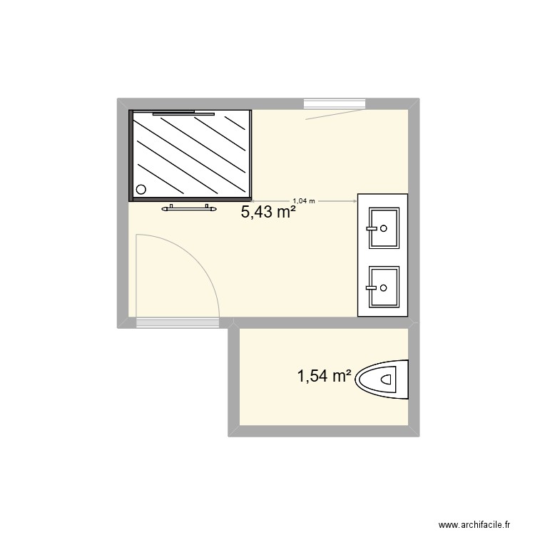 PLAN SDB WC etage. Plan de 2 pièces et 7 m2