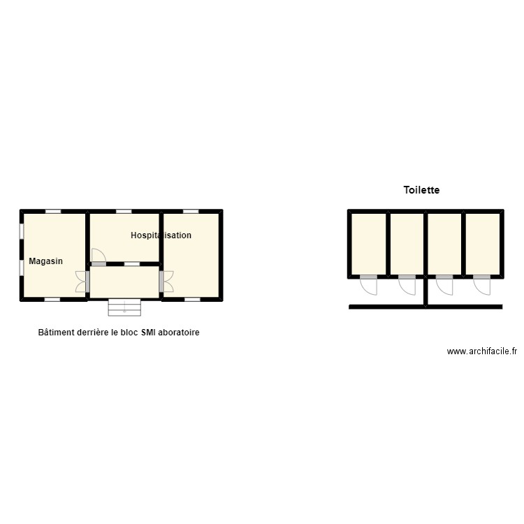 Vue en plan du Bâtiment derrière le bloc SMI aboratoire CS BOPA. Plan de 8 pièces et 51 m2