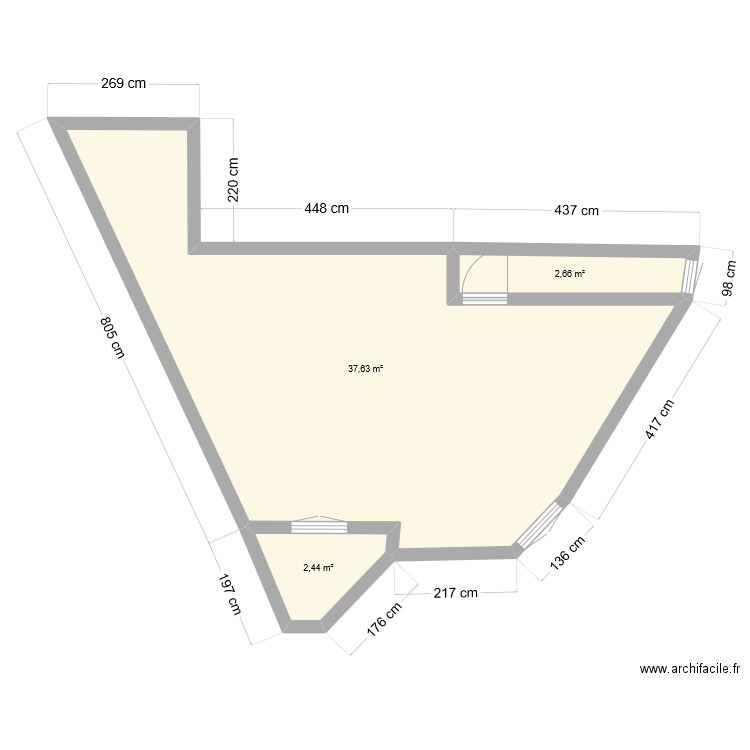 appart. Plan de 3 pièces et 43 m2