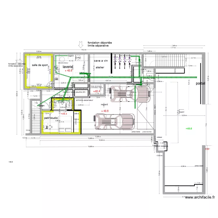 plomberie sous sol   mazurier. Plan de 11  et 61 m²