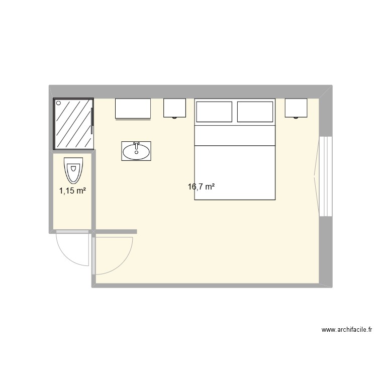 SDB Lilian V2. Plan de 2 pièces et 18 m2