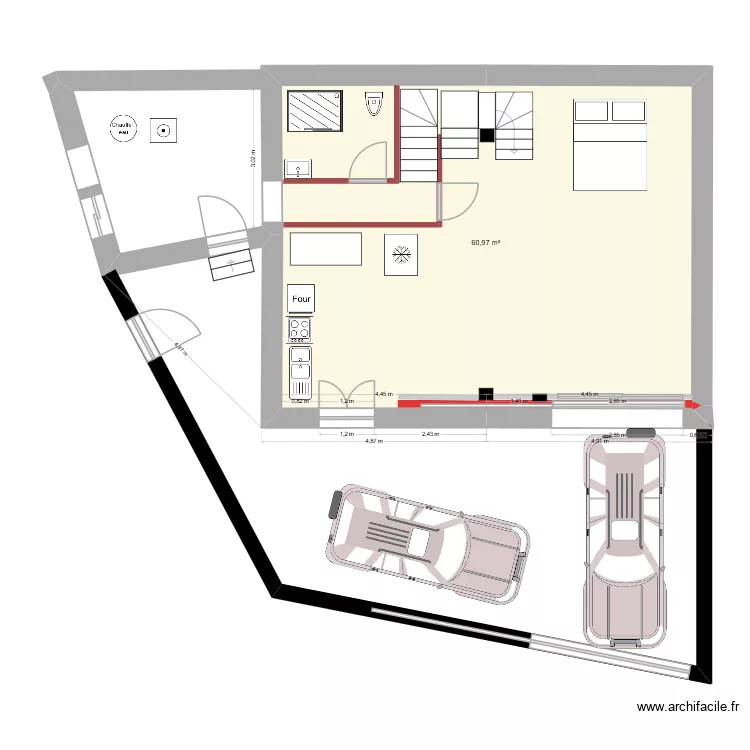 Plan RDC Porte appenti translarée. Plan de 1 et 61 m² Plan RDC Porte appenti translarée. Plan de 1 et 61 m²