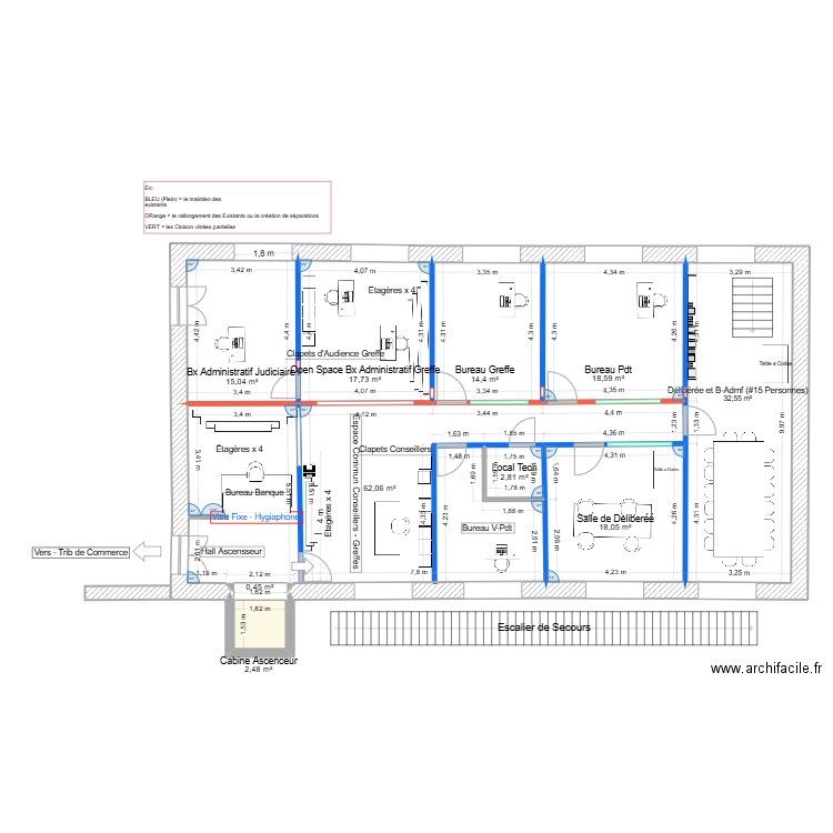 Nve CPH - Amenagament des Espaces + Mobiliers - Bleu Orange et verte. Plan de 10 pièces et 184 m2
