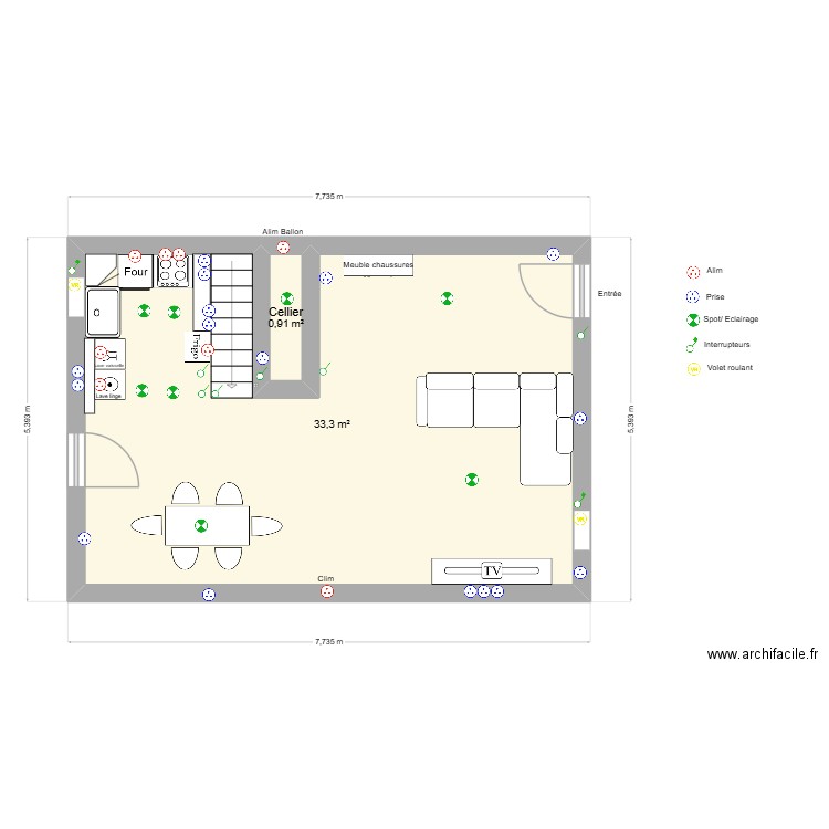 maison. Plan de 2 pièces et 34 m2