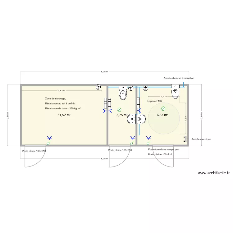 Sanitaire stockage 8x3 Eghezee. Plan de 3 et 22 m² Sanitaire stockage 8x3 Eghezee. Plan de 3 et 22 m²