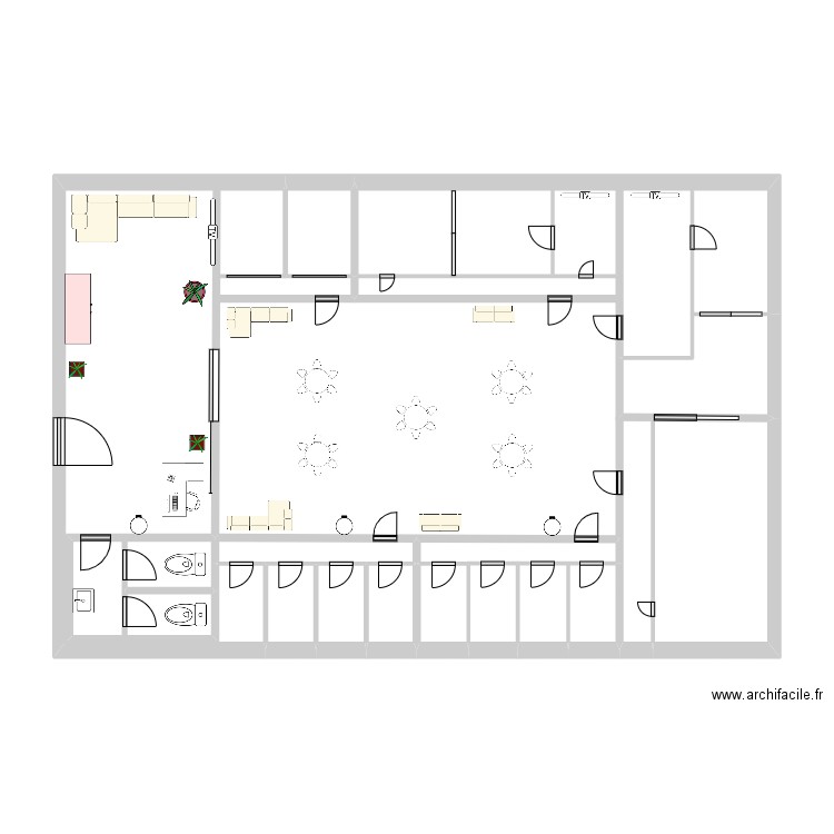 Cowork V2. Plan de 12 pièces et 85 m2