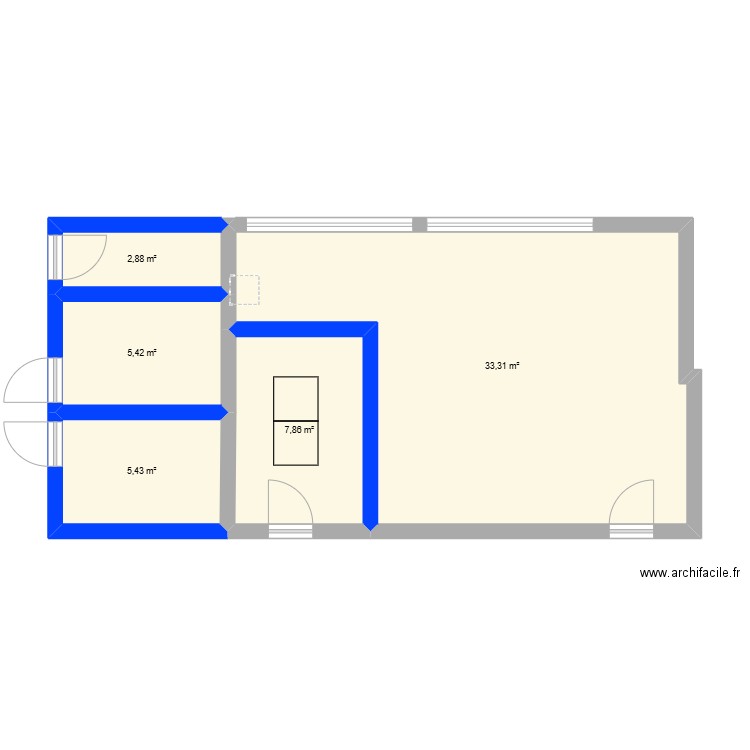 Turin salle des profs. Plan de 5 pièces et 55 m2