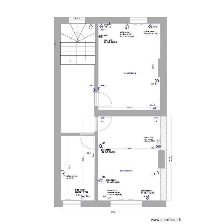 2ième étage prises élec. Plan de 0 pièce et 0 m2