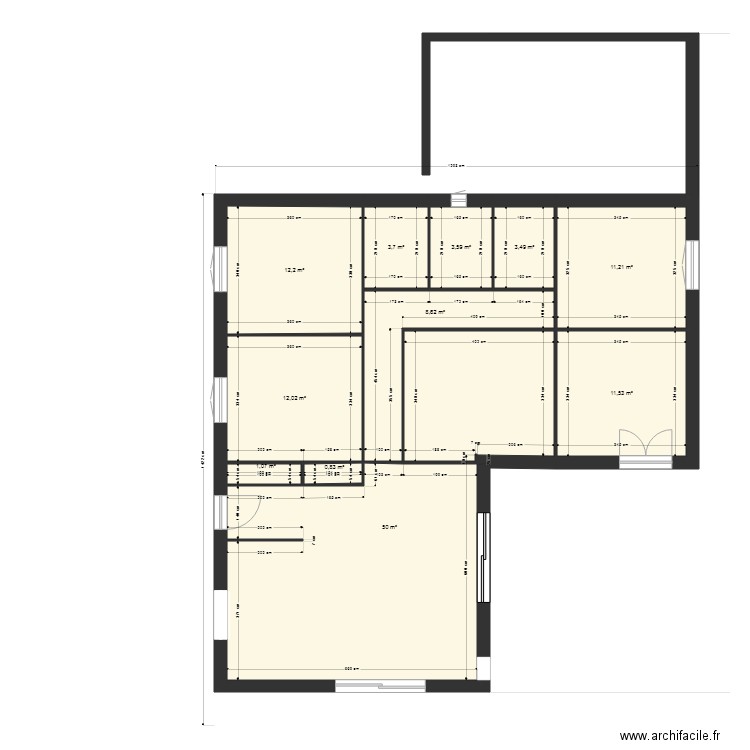 88888. Plan de 11 pièces et 118 m2