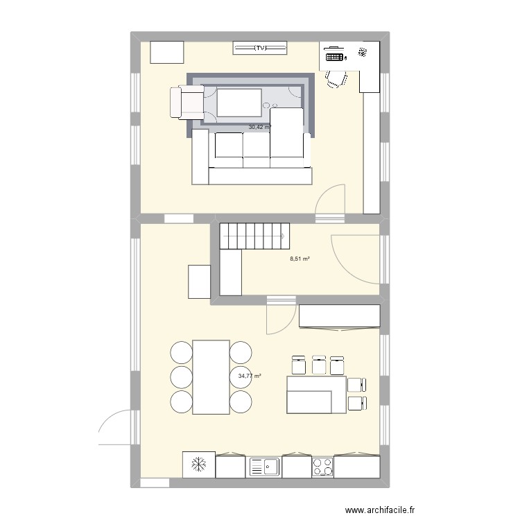 Rez. Plan de 3 pièces et 74 m2