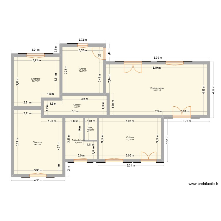 Plan Maison 1. Plan de 3 pièces et 26 m2