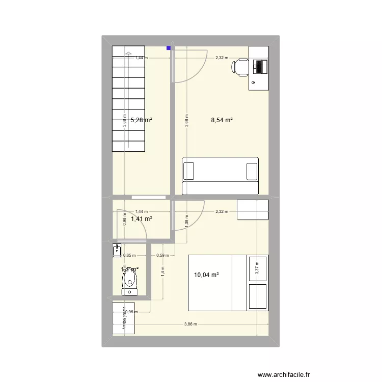 maison roubaix 1er etage. Plan de 5  et 26 m²