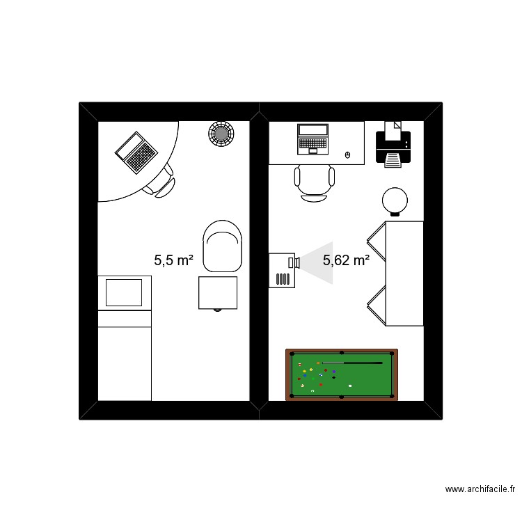 2eme étage de la famille Addams. Plan de 2 pièces et 11 m2