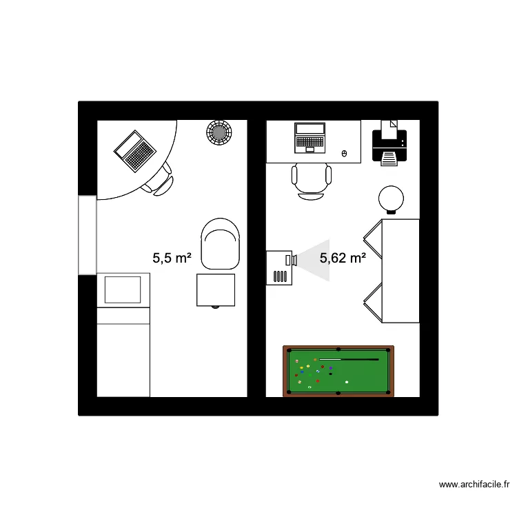 2eme &eacute;tage de la famille Addams. Plan de 2 pièces et 11 m²