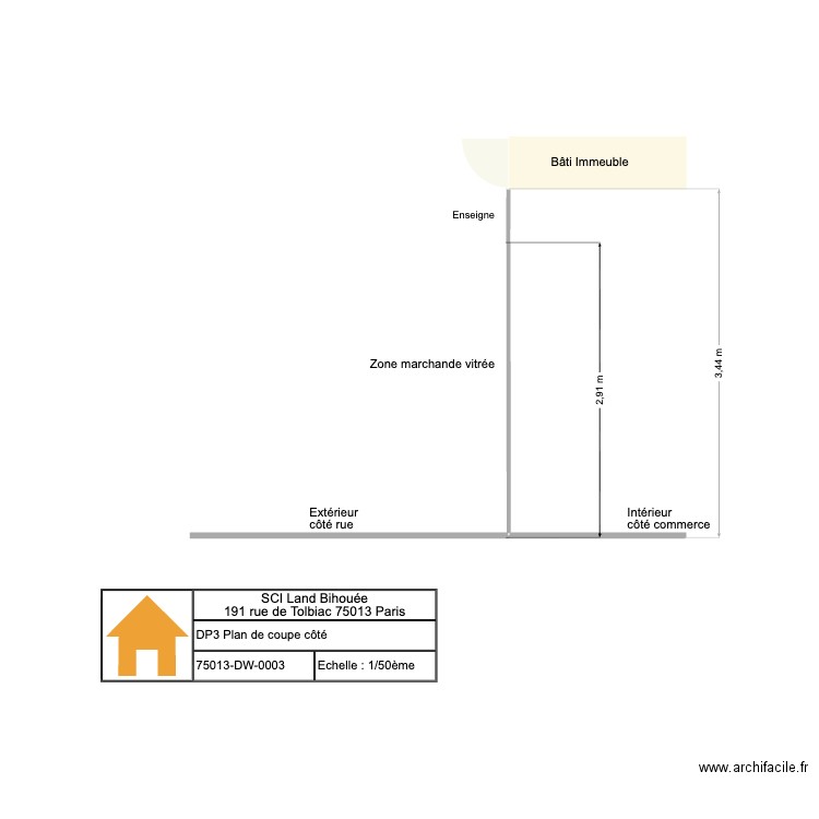 DP3-Plan de coupe côté. Plan de 0 pièce et 0 m2