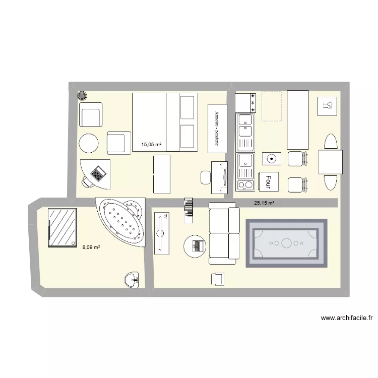 plan simple. Plan de 3 pièces et 48 m²