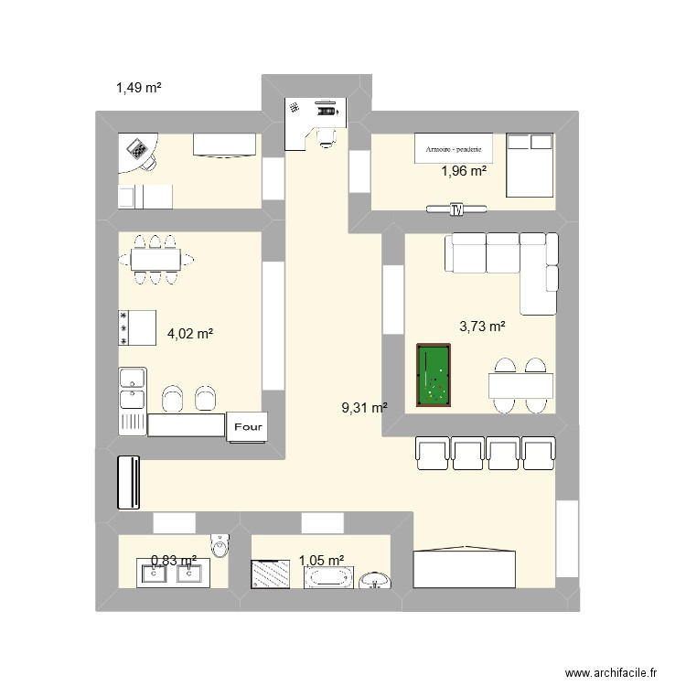 mimou. Plan de 7 pièces et 22 m2
