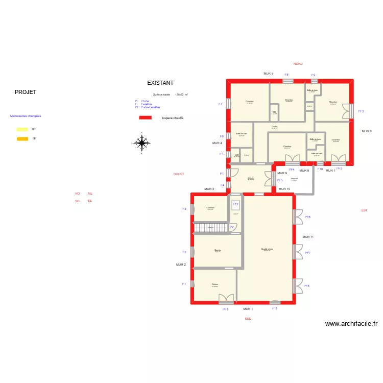 CHEVILLON_ Existant. Plan de 22  et 201 m²