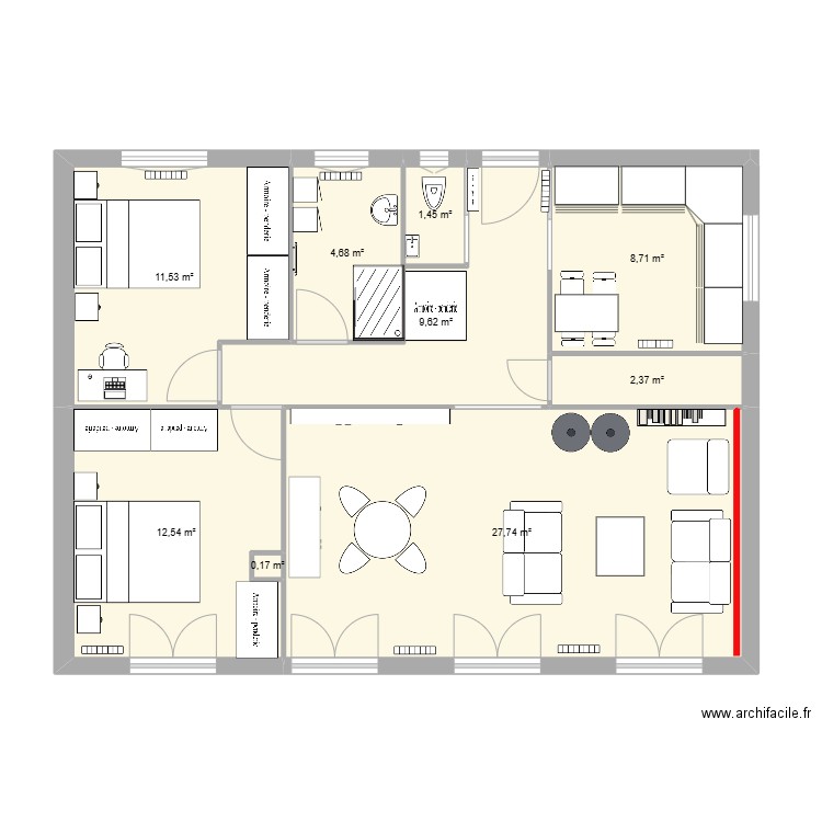 chaponost R+1. Plan de 9 pièces et 79 m2