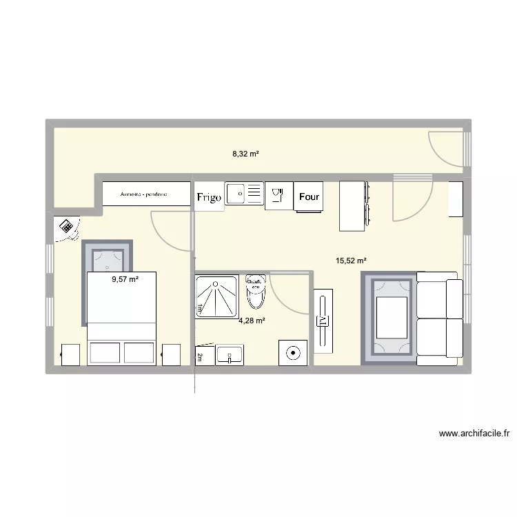 RDC option 1. Plan de 4  et 38 m²
