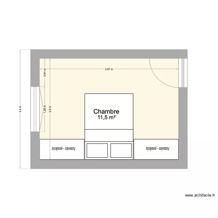 Chambre Am&eacute;lie. Plan de 1  et 12 m²