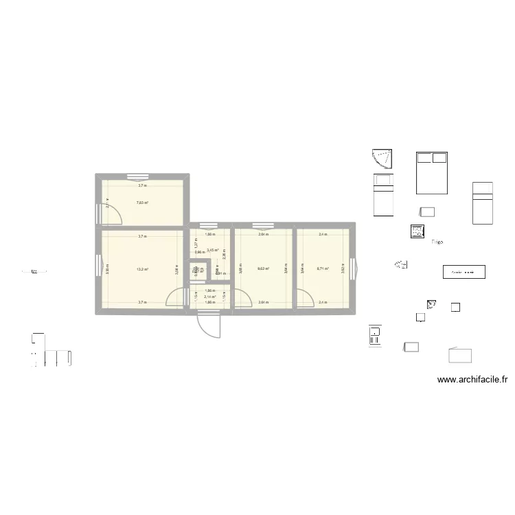 Appart Seif Sartrouville_ Plan existant_V0. Plan de 7  et 46 m²