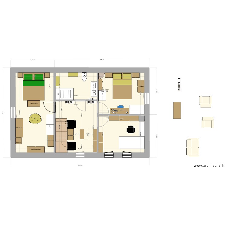 ETAGE VLV 1B. Plan de 2 pièces et 61 m2