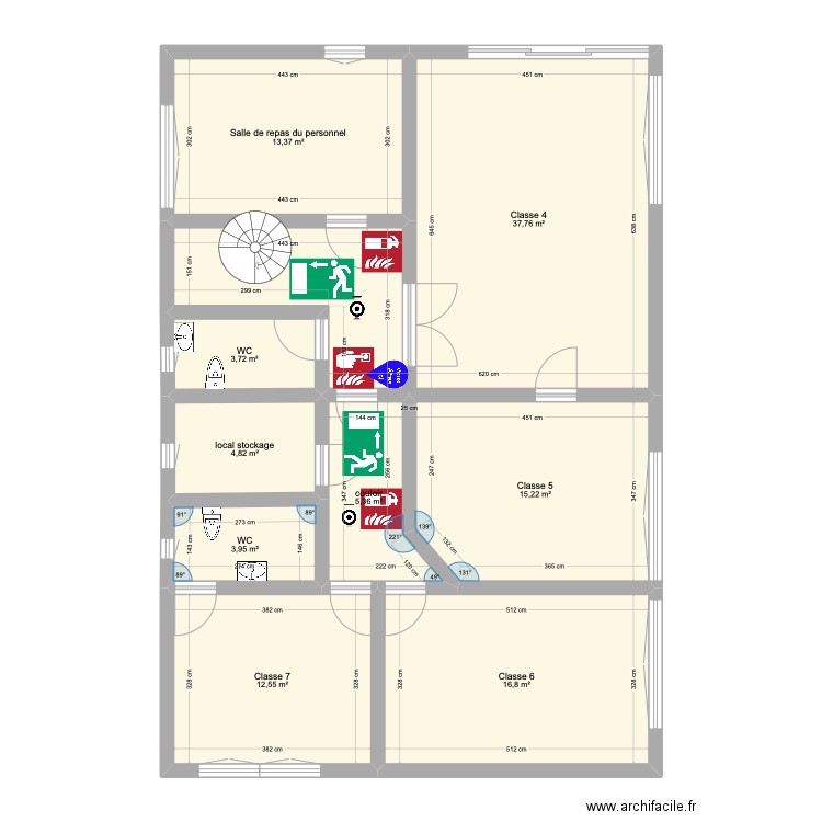 Etage - plan sécu. Plan de 9 pièces et 114 m2