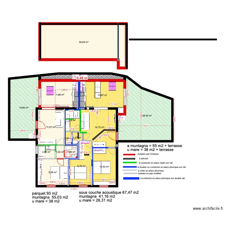 1er étage gîtes cuisines extension. Plan de 17 pièces et 181 m2