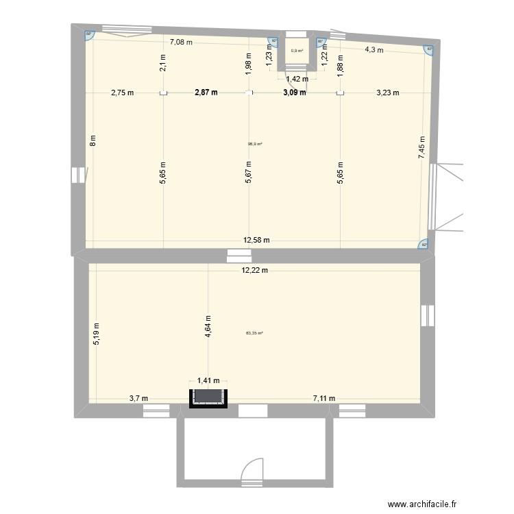 Lisa 1ere prise de cotes. Plan de 3 pièces et 161 m2