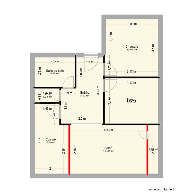 DEMORIEUX / MERVILLE. Plan de 8 pièces et 55 m2