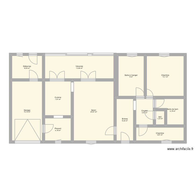 Maison. Plan de 13 pièces et 113 m2