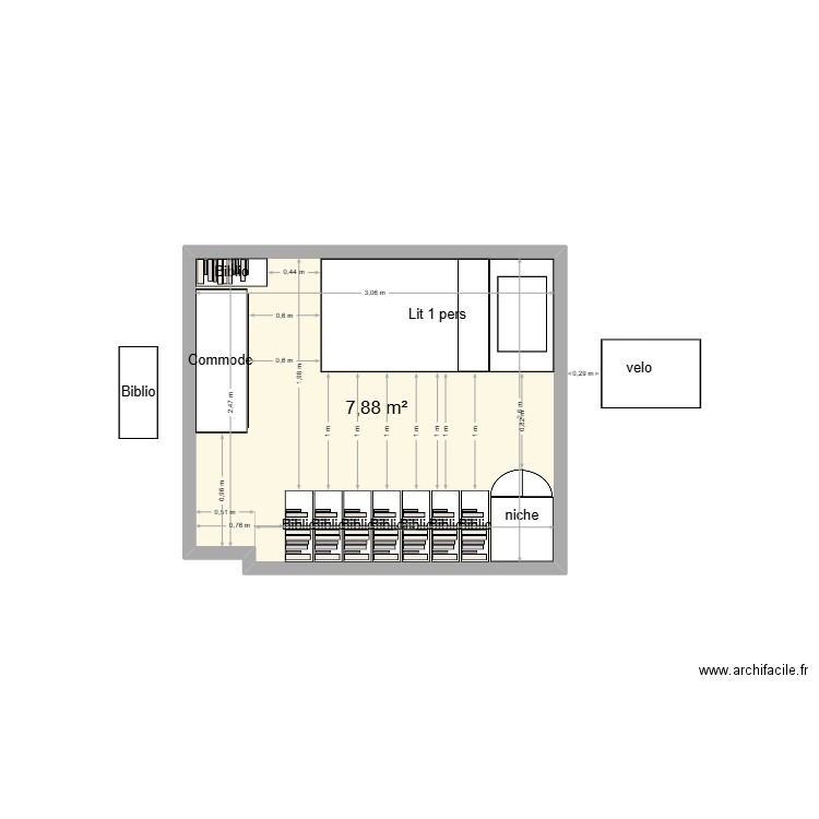 chambre P. Plan de 1 pièce et 8 m2