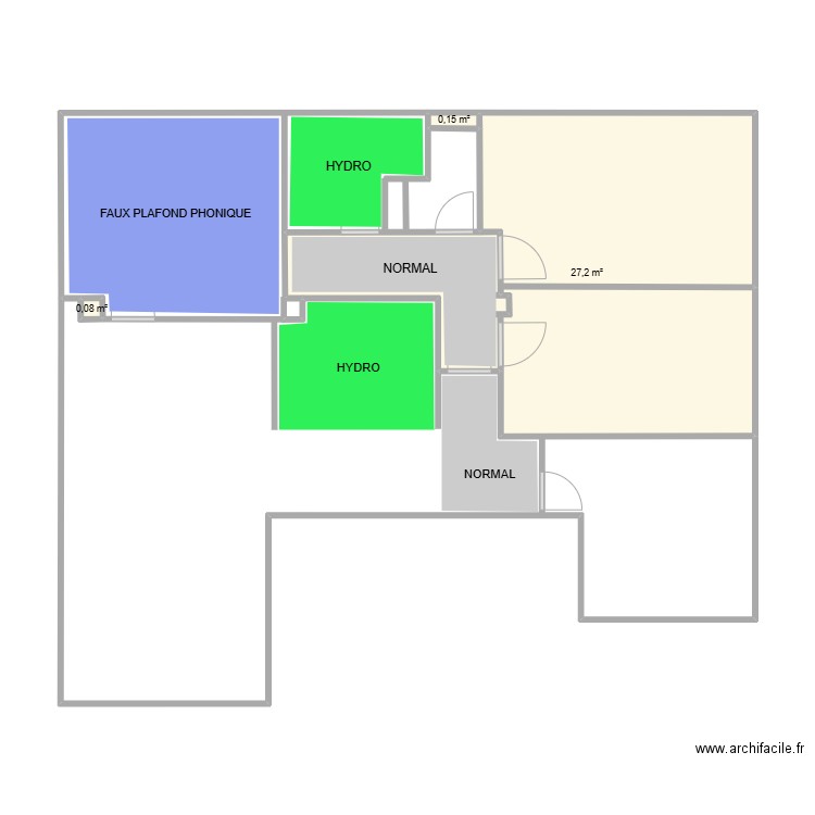 BERMUDES FAUX PLAFOND. Plan de 3 pièces et 27 m2