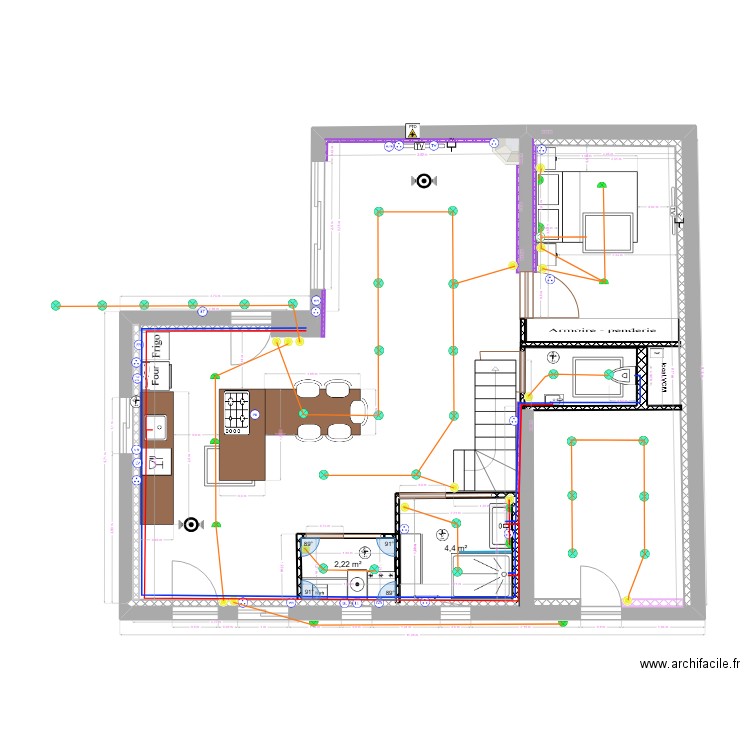 maison avec extension. Plan de 3 pièces et 9 m2