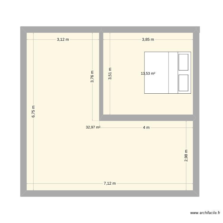 dépendance villakech. Plan de 2 pièces et 47 m2
