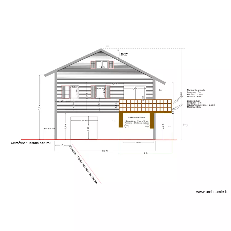 Fa&ccedil;ade ouest chalet avant travaux. Plan de 