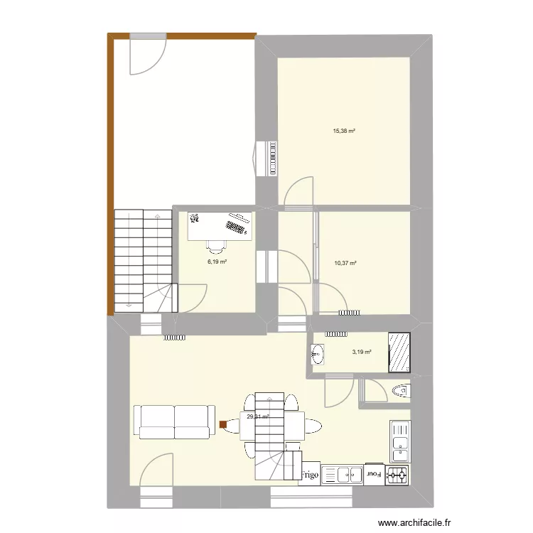 Maison vert 3. Plan de 5  et 64 m²