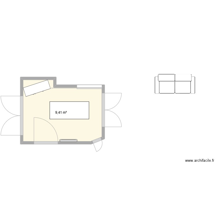 actuela. Plan de 1 pièce et 9 m2