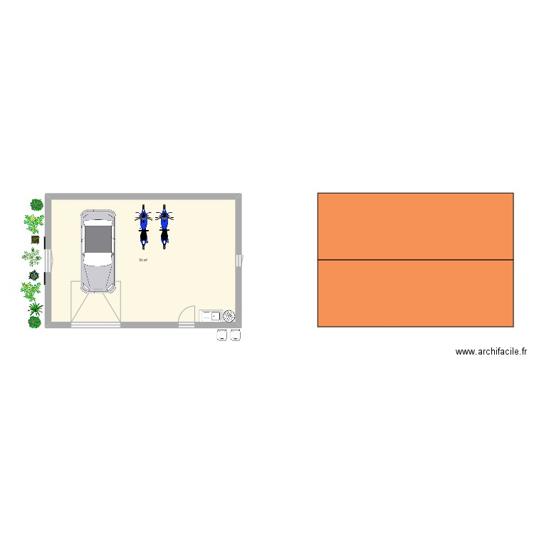garage. Plan de 1 pièce et 54 m2